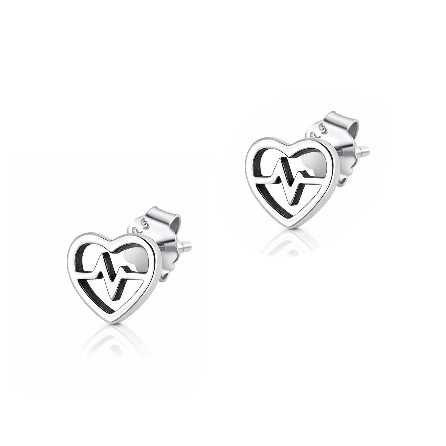 Silver Earrings - Heart EKG
