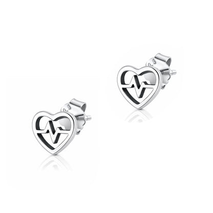 Silver Earrings - Heart EKG