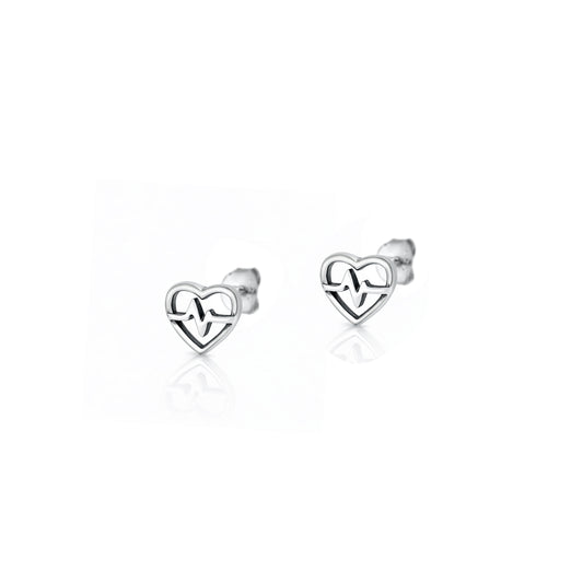 Silver Earrings - Heart EKG