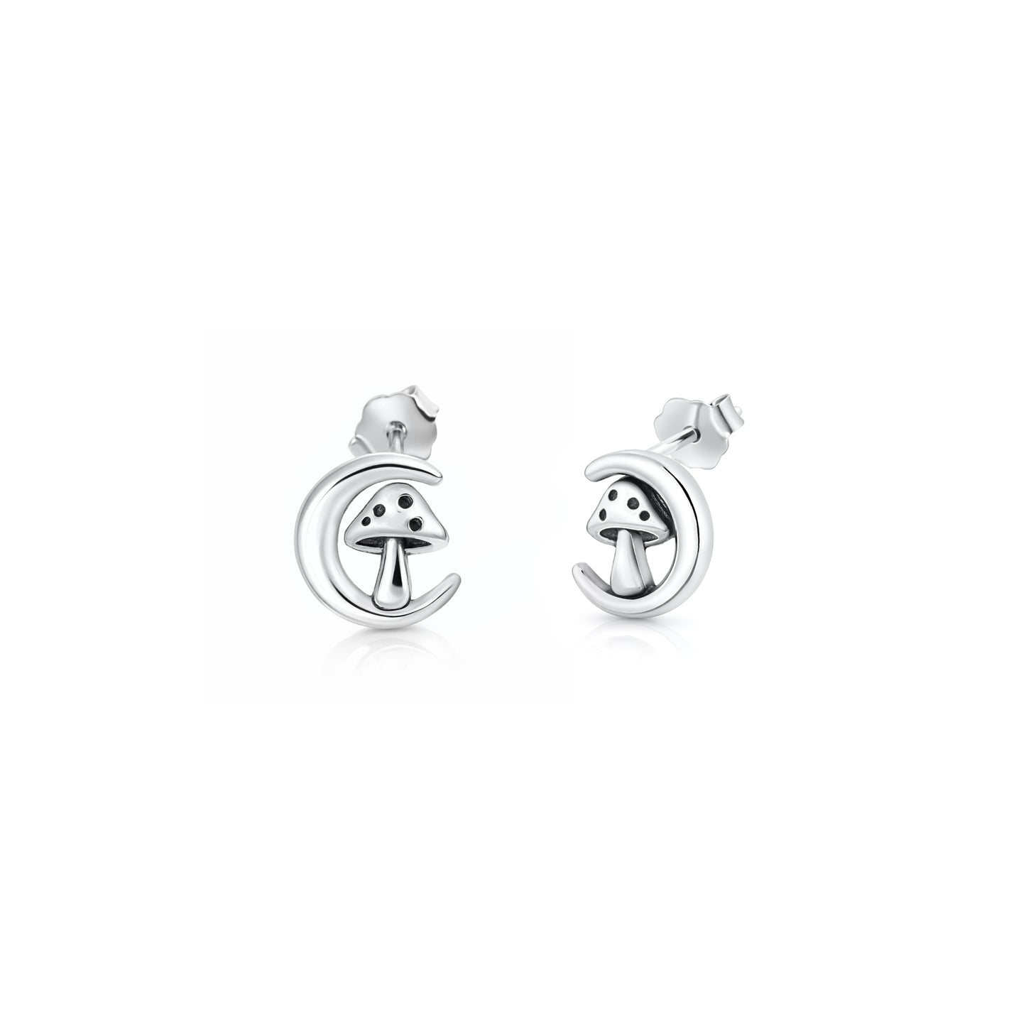 Silver Earrings - Moon & Mushroom