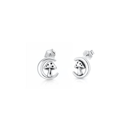 Silver Earrings - Moon & Mushroom