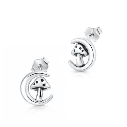 Silver Earrings - Moon & Mushroom