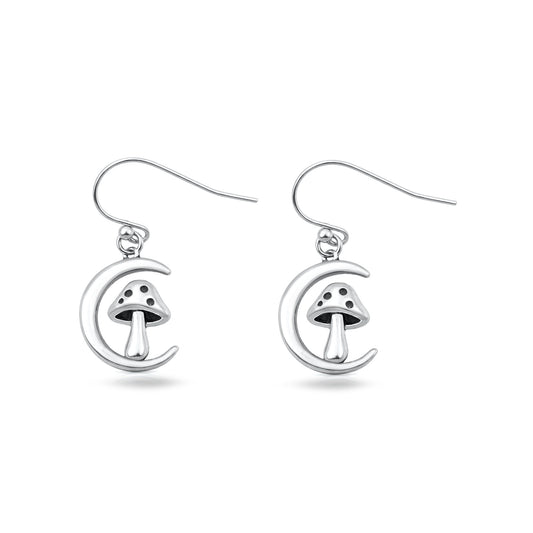Silver Earrings - Moon & Mushroom