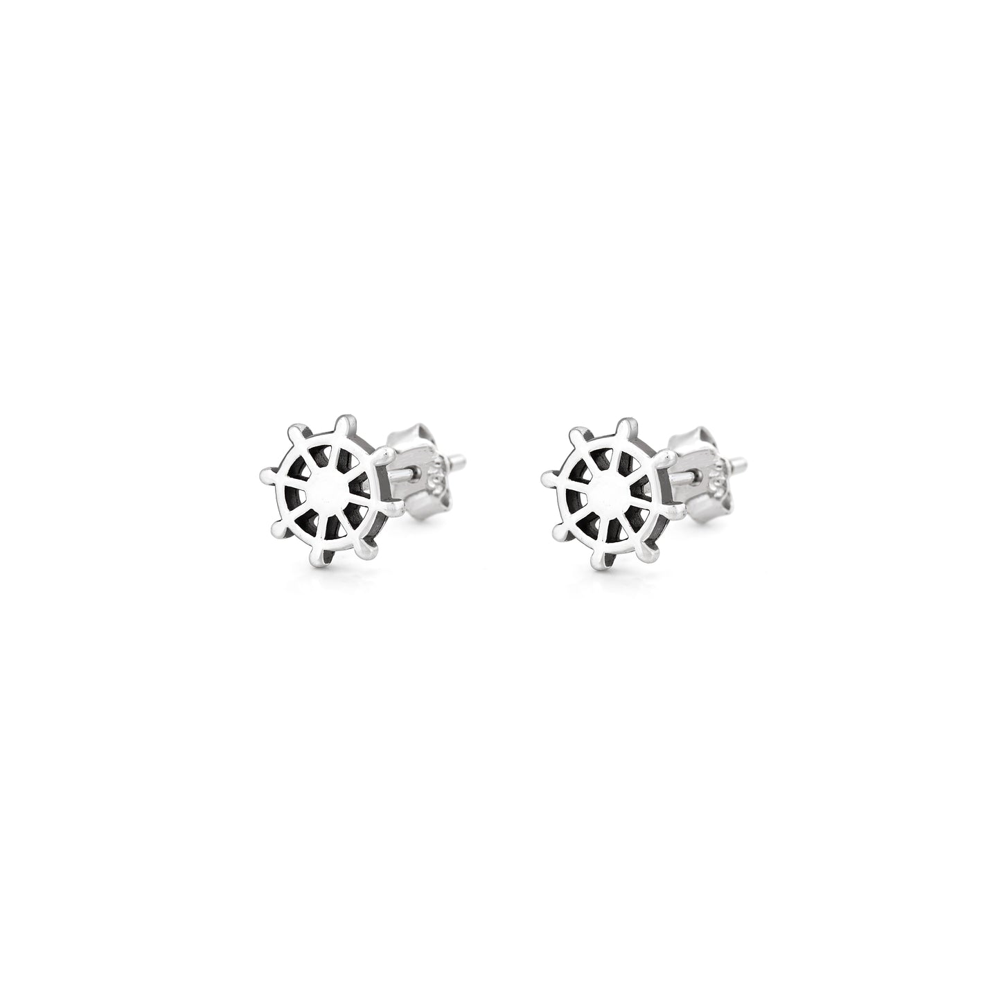 Silver Earrings - Nautical Ship Wheel