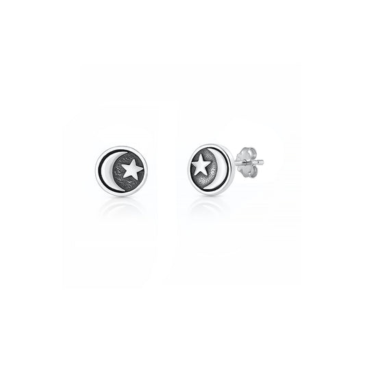Silver Earrings - Moon & Star