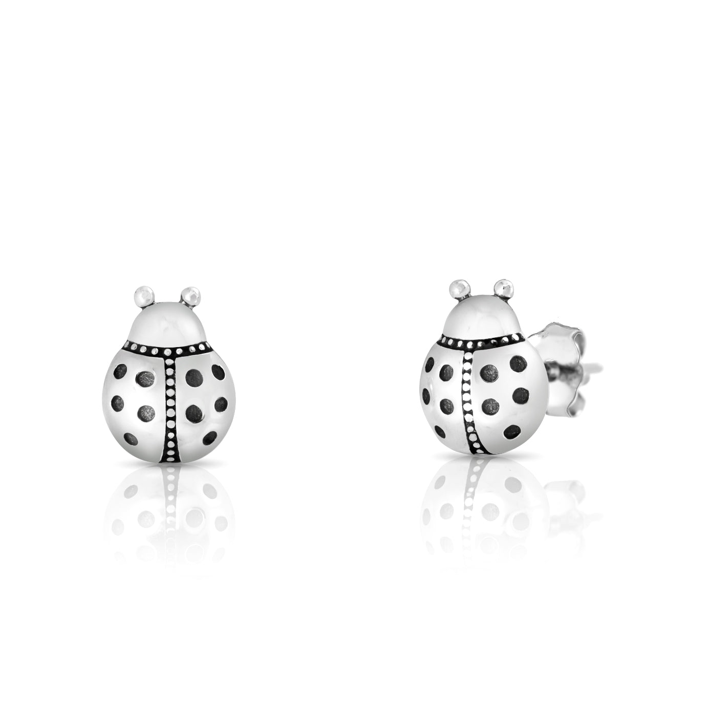 Silver Earrings - Ladybug
