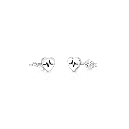 Silver Earrings - Heartbeat & EKG