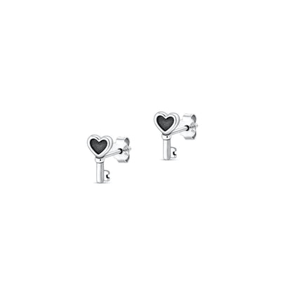 Silver Earring - Heart Key
