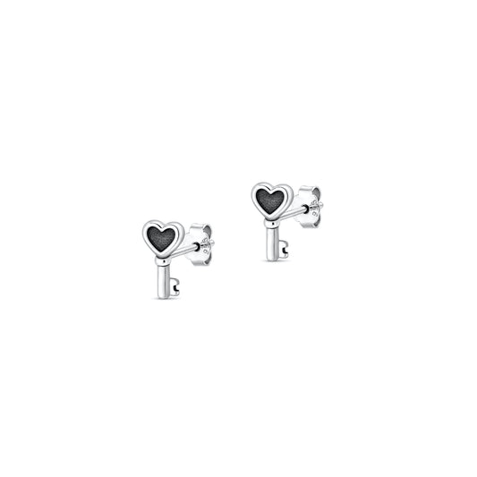 Silver Earring - Heart Key