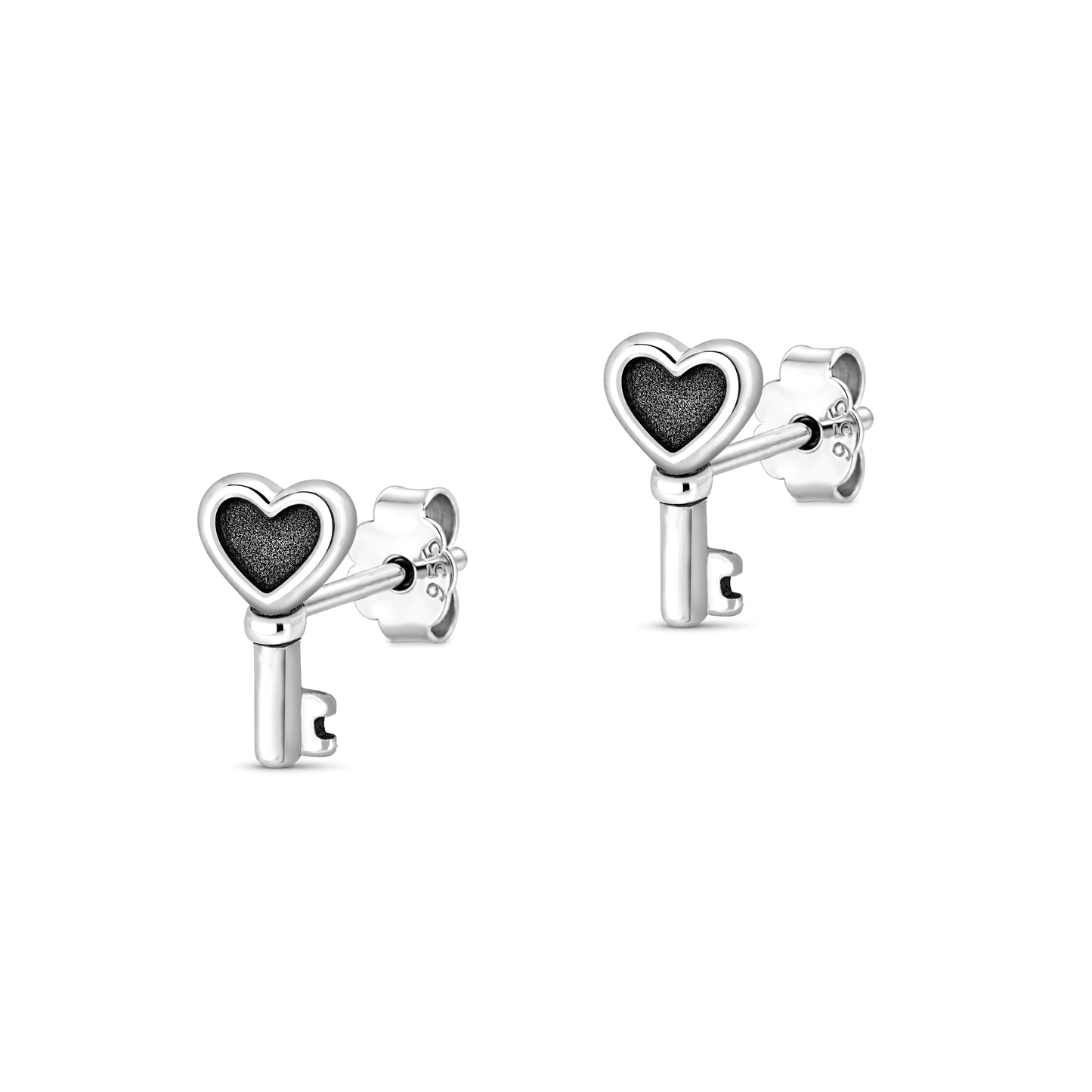 Silver Earring - Heart Key