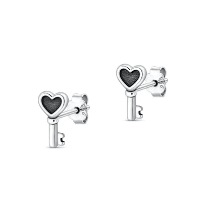 Silver Earring - Heart Key