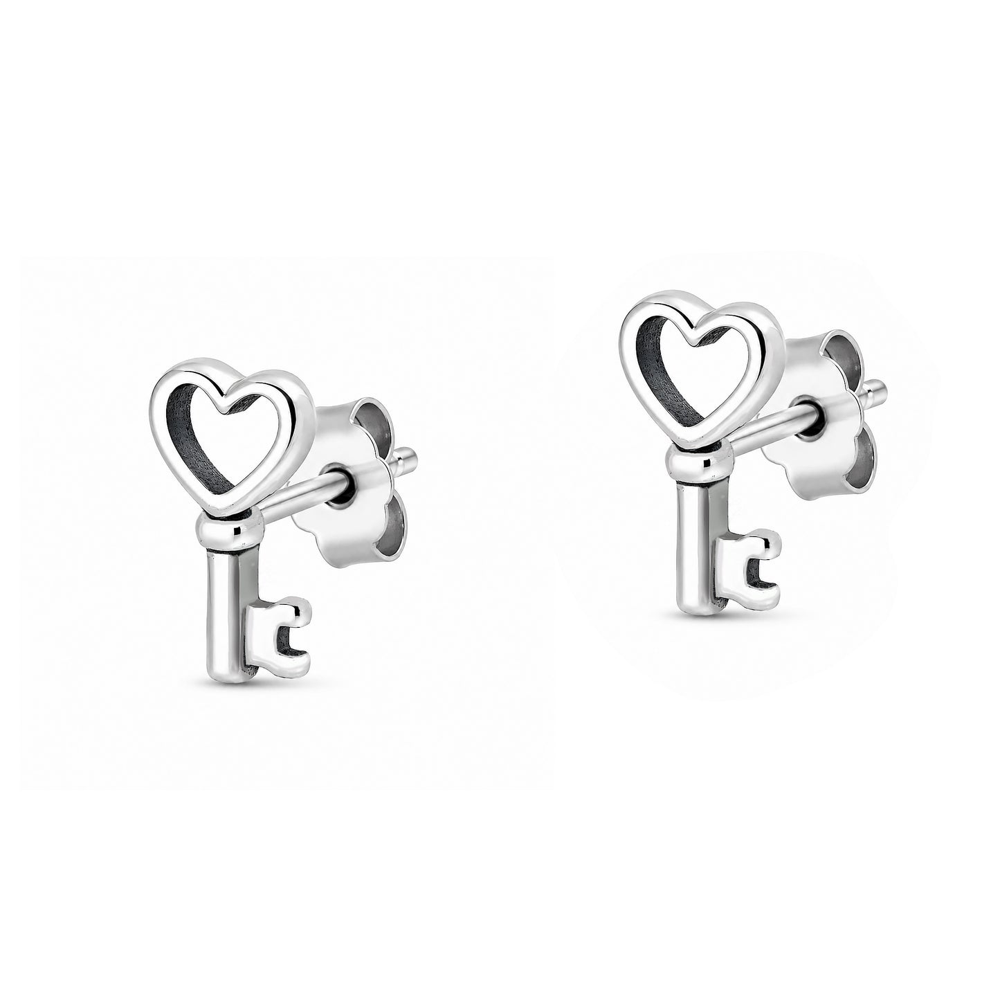 Silver Earring - Heart Key
