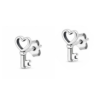 Silver Earring - Heart Key
