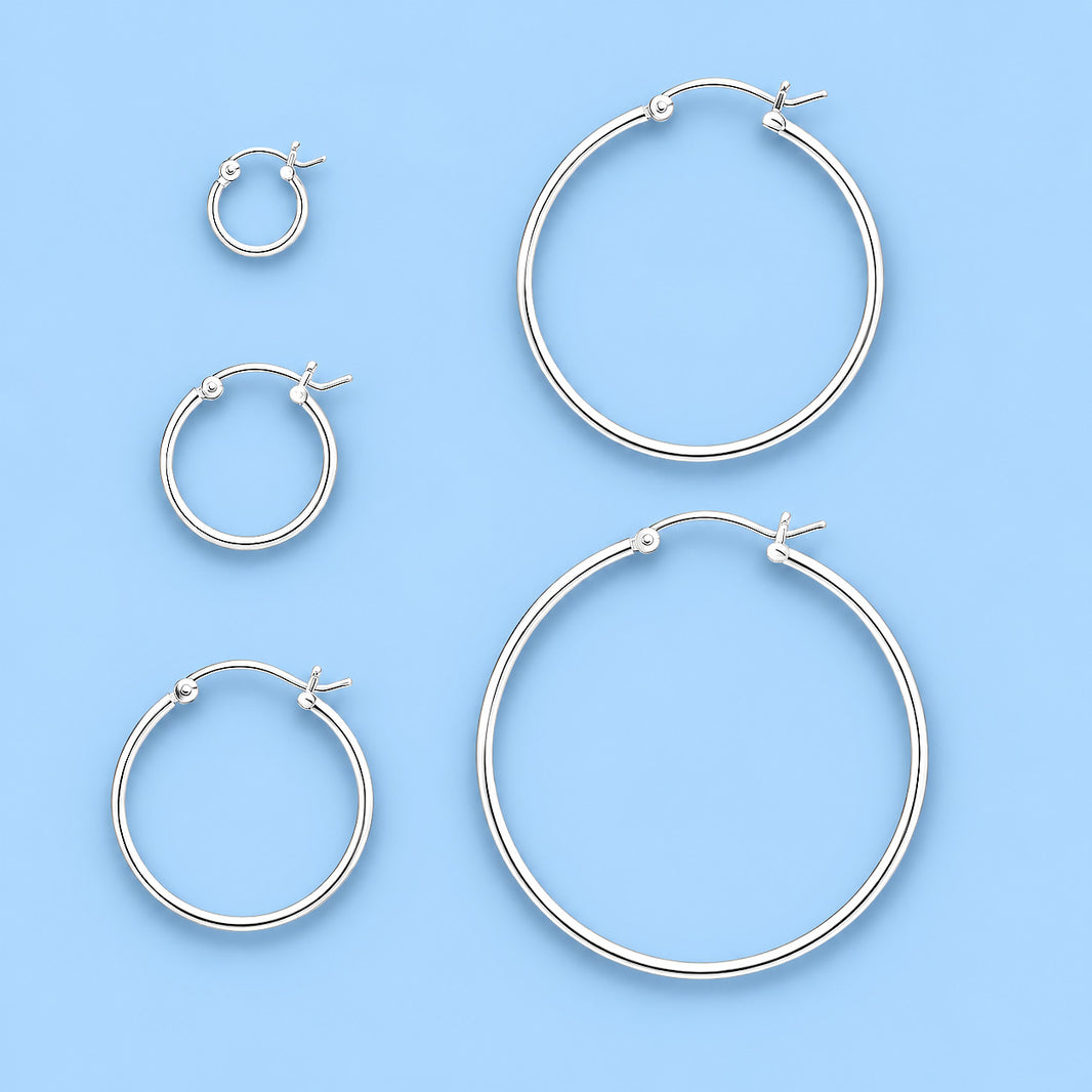 Silver Hoop Earrings - Snap Post - 1.5 mm