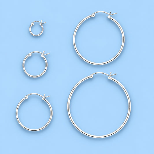 Silver Hoop Earrings - Snap Post - 1.5 mm