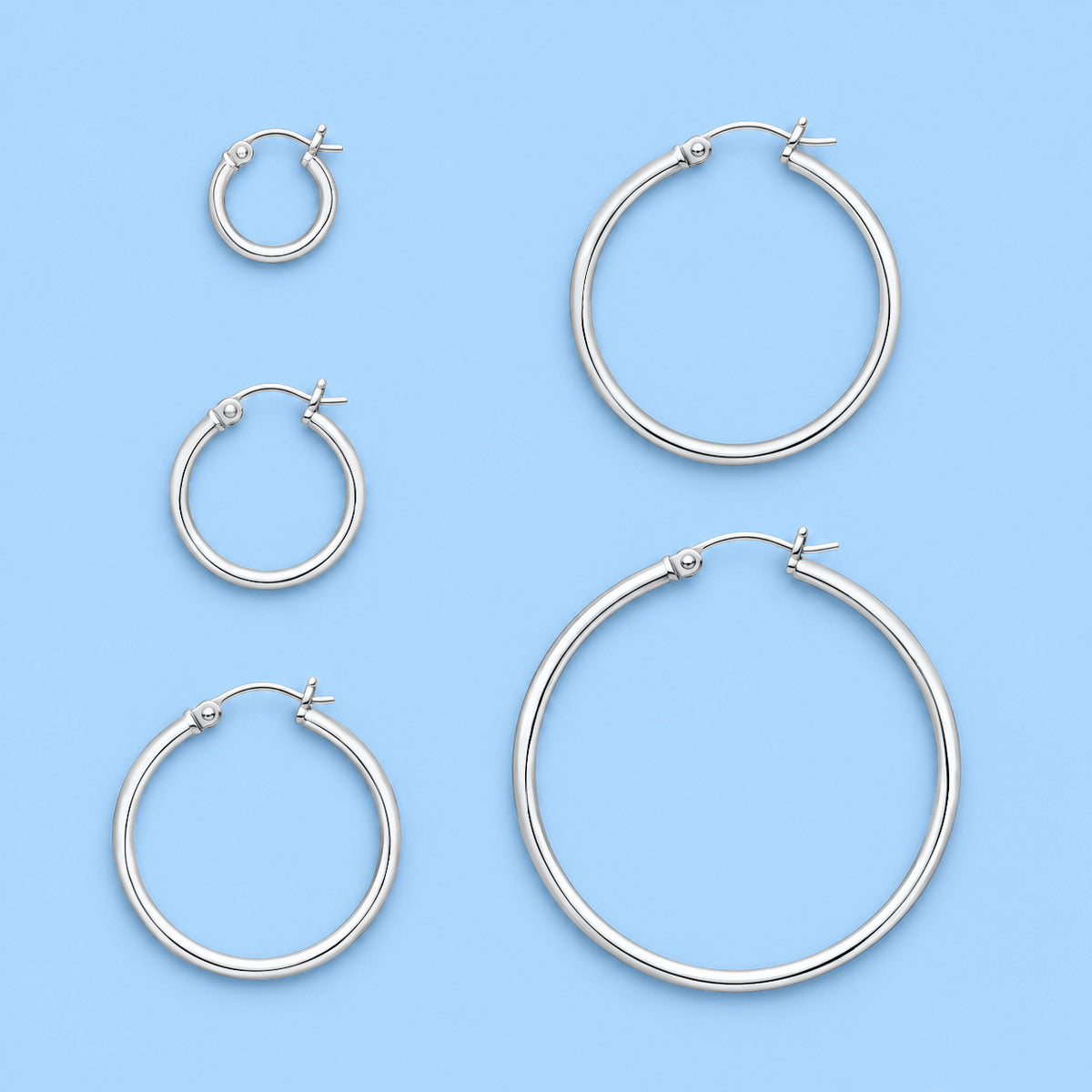 Silver Hoop Earrings - Snap Post - 2 mm