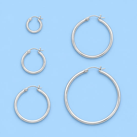 Silver Hoop Earrings - Snap Post - 2 mm