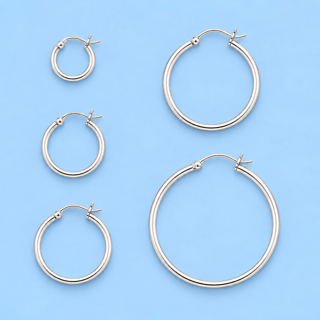 Silver Hoop Earrings - Snap Post - 2.5 mm