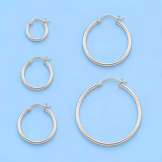 Silver Hoop Earrings - Snap Post - 2.5 mm