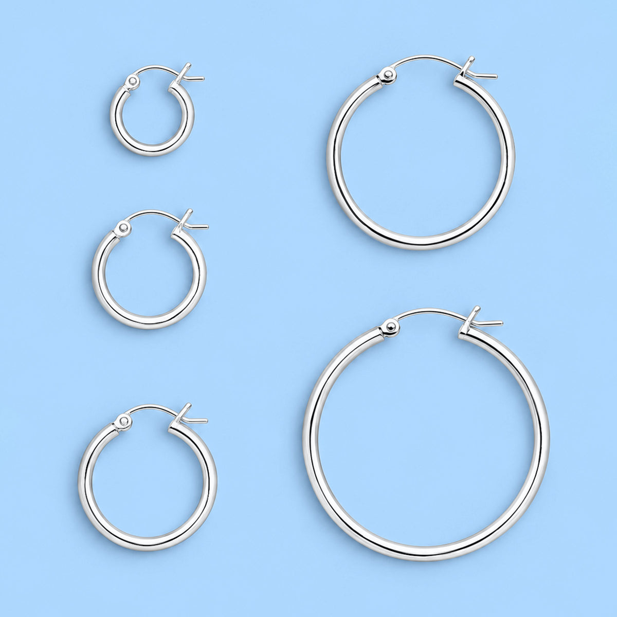 Silver Hoop Earrings - Snap Post - 3.0 mm