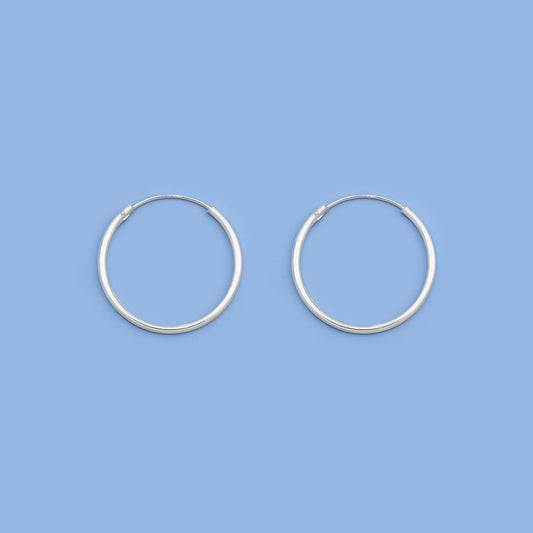 Silver Continuous Hoop Earrings - 1.5 x 25 mm