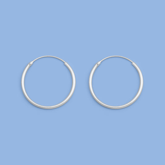 Silver Continuous Hoop Earrings - 1.5 x 30 mm