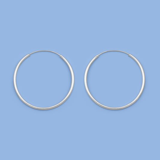 Silver Continuous Hoop Earrings - 1.5 x 35 mm