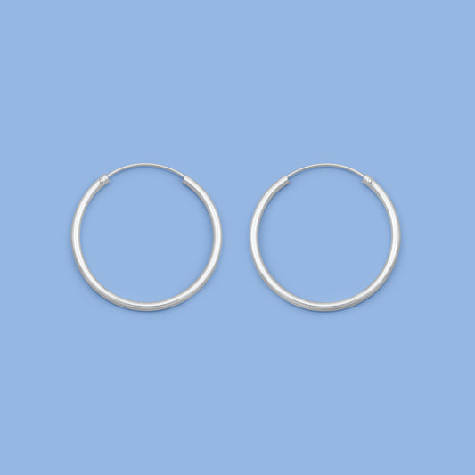 Silver Continuous Hoop Earrings - 2 x 30 mm