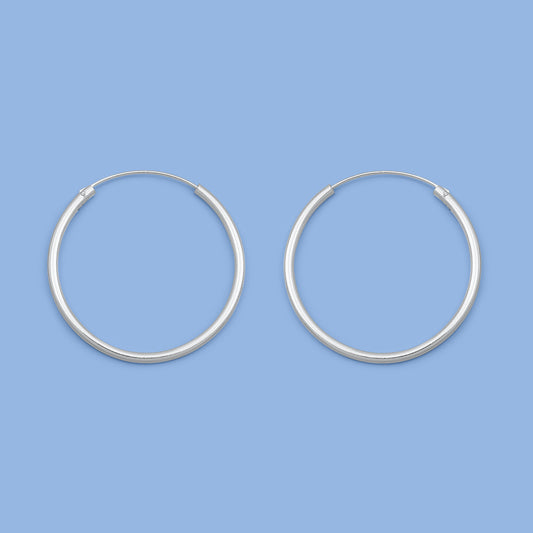 Silver Continuous Hoop Earrings - 2 x 35 mm