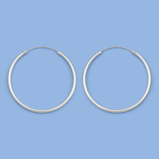 Silver Continuous Hoop Earrings - 2 x 40 mm