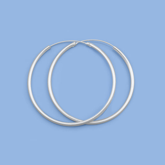 Silver Continuous Hoop Earrings - 2 x 50 mm