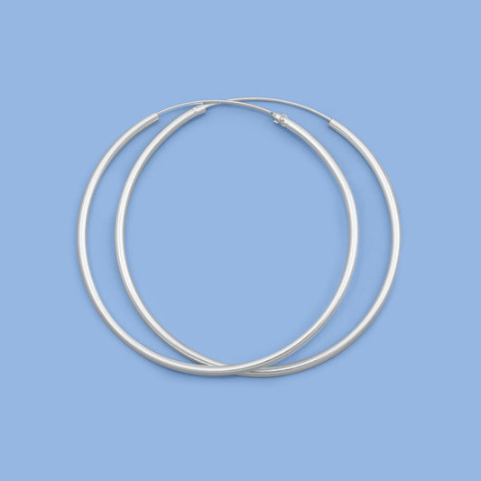 Silver Continuous Hoop Earrings - 2 x 55 mm