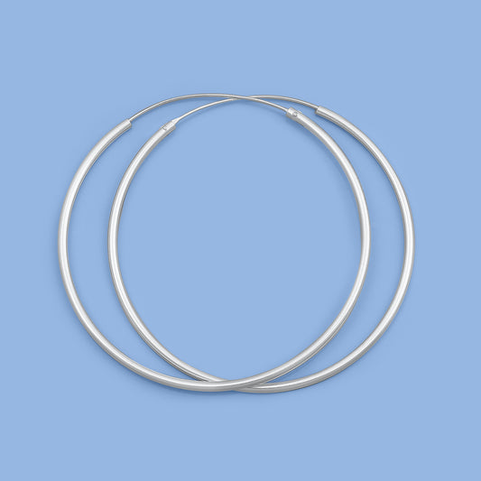 Silver Continuous Hoop Earrings - 2 x 60 mm