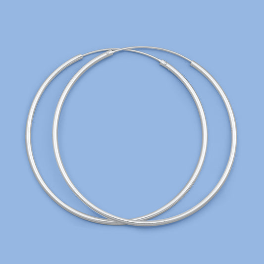 Silver Continuous Hoop Earrings - 2 x 65 mm