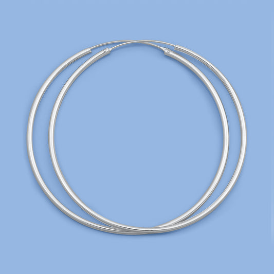 Silver Continuous Hoop Earrings - 2 x 70 mm