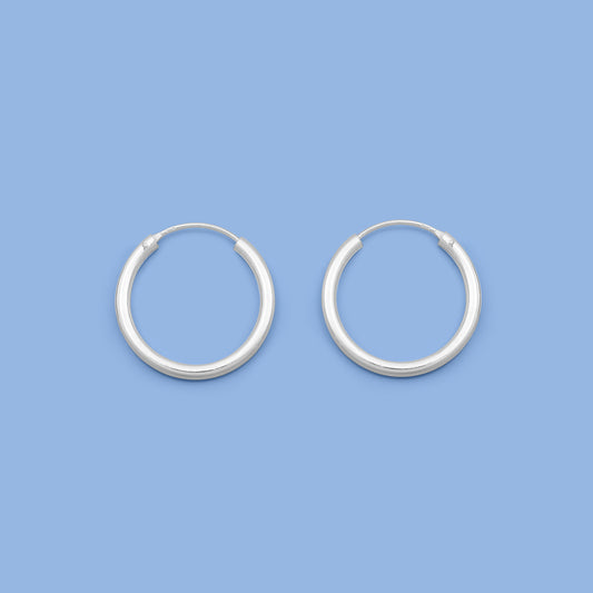 Silver Continuous Hoop Earrings - 2.5 x 25 mm