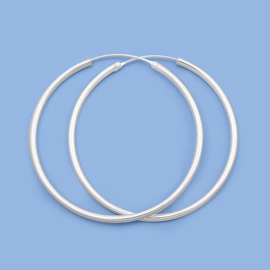 Silver Continuous Hoop Earrings - 2.5 x 60 mm