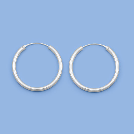 Silver Continuous Hoop Earrings - 3 x 35 mm