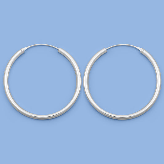 Silver Continuous Hoop Earrings - 3 x 45 mm