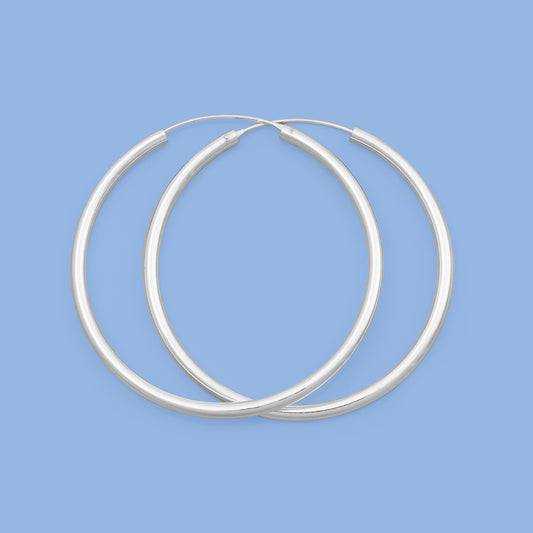 Silver Continuous Hoop Earrings - 3 X 55 mm