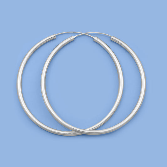 Silver Continuous Hoop Earrings - 3 X 60 mm