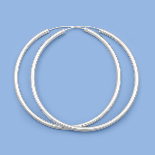 Silver Continuous Hoop Earrings - 3 x 65 mm