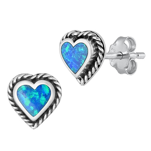 Silver Lab Opal Earring - Heart