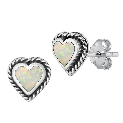 Silver Lab Opal Earring - Heart