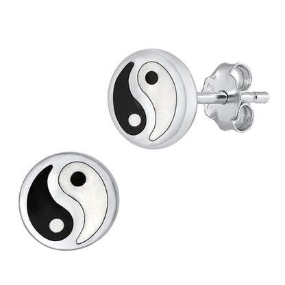 Silver Stone Stud Earrings - Yin Yang