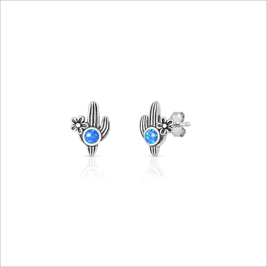 Silver Lab Opal Earring - Cactus