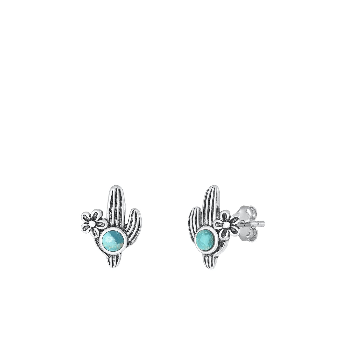 Silver Stone Earring - Cactus