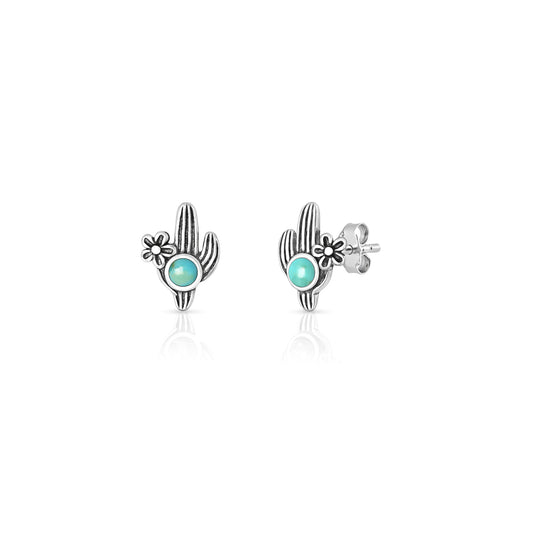 Silver Stone Earring - Cactus