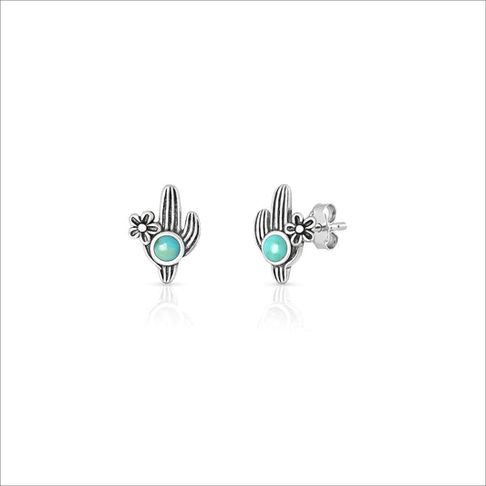 Silver Stone Earring - Cactus