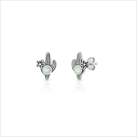 Silver Lab Opal Earrings - Cactus